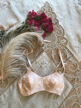 Load image into Gallery viewer, Itty Bitty 1930’s 1940’s vintage pink satin circle stitch bullet bra
