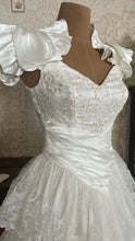 Load image into Gallery viewer, Stunning 1980’s Vintage White Satin and Tiered Lace Dream Dress
