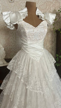 Load image into Gallery viewer, Stunning 1980’s Vintage White Satin and Tiered Lace Dream Dress
