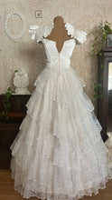 Load image into Gallery viewer, Stunning 1980’s Vintage White Satin and Tiered Lace Dream Dress
