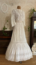 Load image into Gallery viewer, Antique 1900’s Edwardian Era White Fluer De Lis Lace Dress
