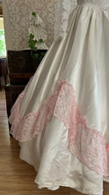 Load image into Gallery viewer, Incredible 1980’s Vintage White Satin and Pink Lace Dress
