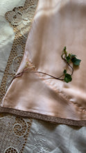 Load image into Gallery viewer, Fabulous 1930’s vintage peachy pink satin and ecru lace slip
