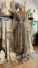 Load image into Gallery viewer, Old Stock 2000’s era Sage Green Embroidered Net and Cotton Dress by Nataya
