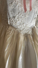 Load image into Gallery viewer, Incredible 1980’s Vintage White Satin and Pink Lace Dress
