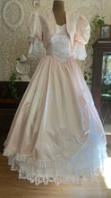 Load image into Gallery viewer, Sweetest 1980’s Vintage Pale Pink Satin and White Lace Dream Dress with Jacket
