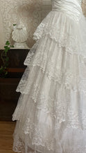 Load image into Gallery viewer, Stunning 1980’s Vintage White Satin and Tiered Lace Dream Dress
