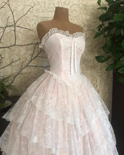 Load image into Gallery viewer, Dreamiest 1980’s Vintage Pink Satin and Lace Sweetheart Gown
