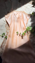 Load image into Gallery viewer, Fabulous 1930’s vintage peachy pink satin and ecru lace slip
