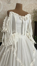 Load image into Gallery viewer, Fairytale 1984 Vintage Old Stock Off the Shoulder White Cotton Bridal Gown by Laura Ashley
