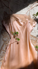 Load image into Gallery viewer, Fabulous 1930’s vintage peachy pink satin and ecru lace slip
