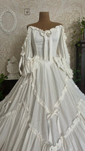 Load image into Gallery viewer, Fairytale 1984 Vintage Old Stock Off the Shoulder White Cotton Bridal Gown by Laura Ashley
