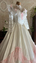 Load image into Gallery viewer, Incredible 1980’s Vintage White Satin and Pink Lace Dress
