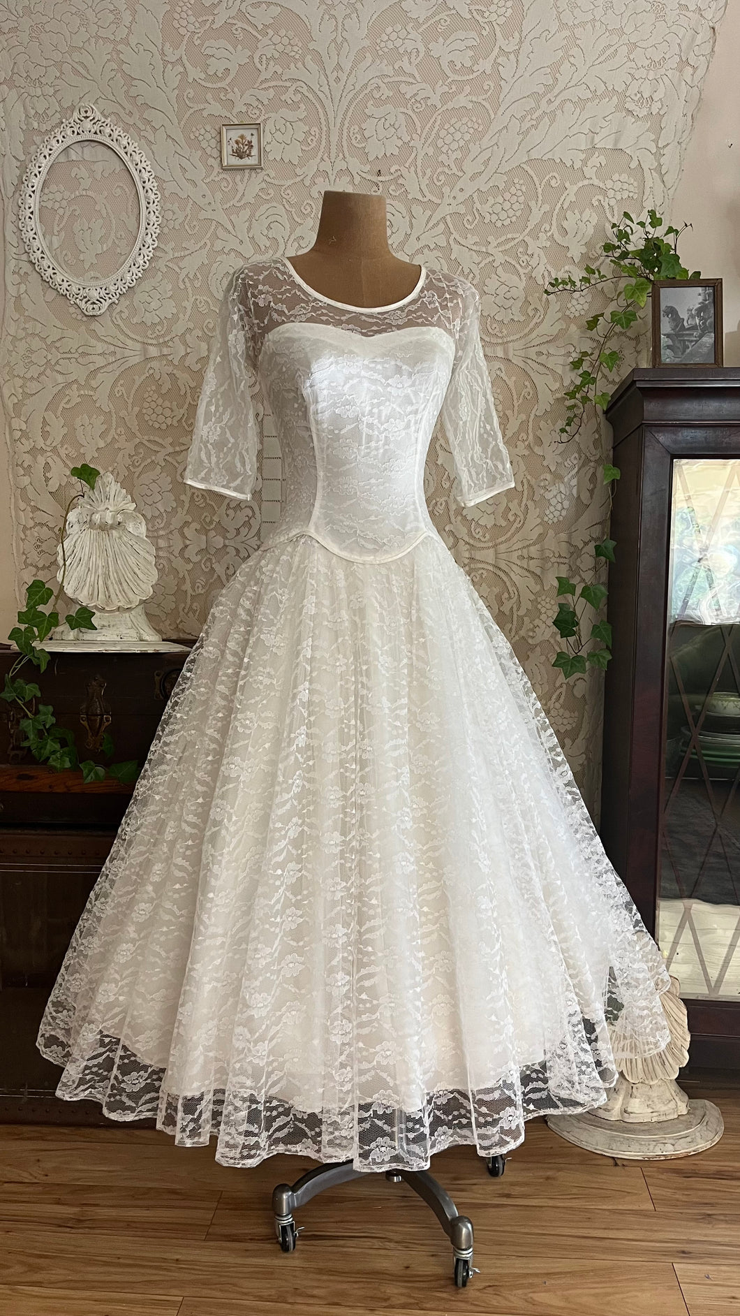 Beautiful 1960’s Vintage Illusion Lace Bridal Gown