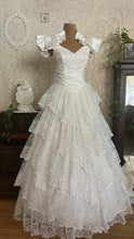 Load image into Gallery viewer, Stunning 1980’s Vintage White Satin and Tiered Lace Dream Dress
