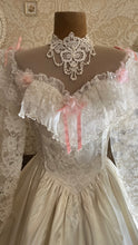 Load image into Gallery viewer, Incredible 1980’s Vintage White Satin and Pink Lace Dress
