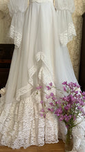 Load image into Gallery viewer, Fairytale 1980’s Vintage Old Stock White Lace and Chiffon Bridal Dress with Tiered Train
