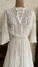 Load image into Gallery viewer, Antique 1900’s Edwardian Era White Fluer De Lis Lace Dress
