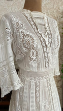 Load image into Gallery viewer, Antique 1900’s Edwardian Era White Fluer De Lis Lace Dress
