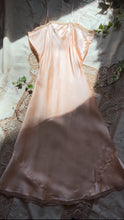 Load image into Gallery viewer, Fabulous 1930’s vintage peachy pink satin and ecru lace slip
