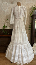 Load image into Gallery viewer, Antique 1900’s Edwardian Era White Fluer De Lis Lace Dress
