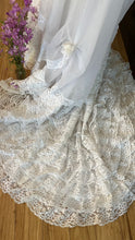 Load image into Gallery viewer, Fairytale 1980’s Vintage Old Stock White Lace and Chiffon Bridal Dress with Tiered Train
