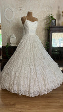 Load image into Gallery viewer, Dreamiest 1950’s Vintage Petal Bust and Tiered Lace Bridal Dress
