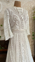 Load image into Gallery viewer, Antique 1900’s Edwardian Era White Fluer De Lis Lace Dress
