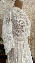 Load image into Gallery viewer, Antique 1900’s Edwardian Era White Fluer De Lis Lace Dress
