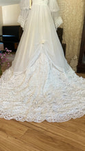 Load image into Gallery viewer, Fairytale 1980’s Vintage Old Stock White Lace and Chiffon Bridal Dress with Tiered Train
