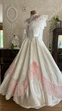 Load image into Gallery viewer, Incredible 1980’s Vintage White Satin and Pink Lace Dress
