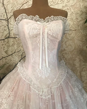 Load image into Gallery viewer, Dreamiest 1980’s Vintage Pink Satin and Lace Sweetheart Gown
