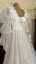 Load image into Gallery viewer, Fairytale 1980’s Vintage Old Stock White Lace and Chiffon Bridal Dress with Tiered Train
