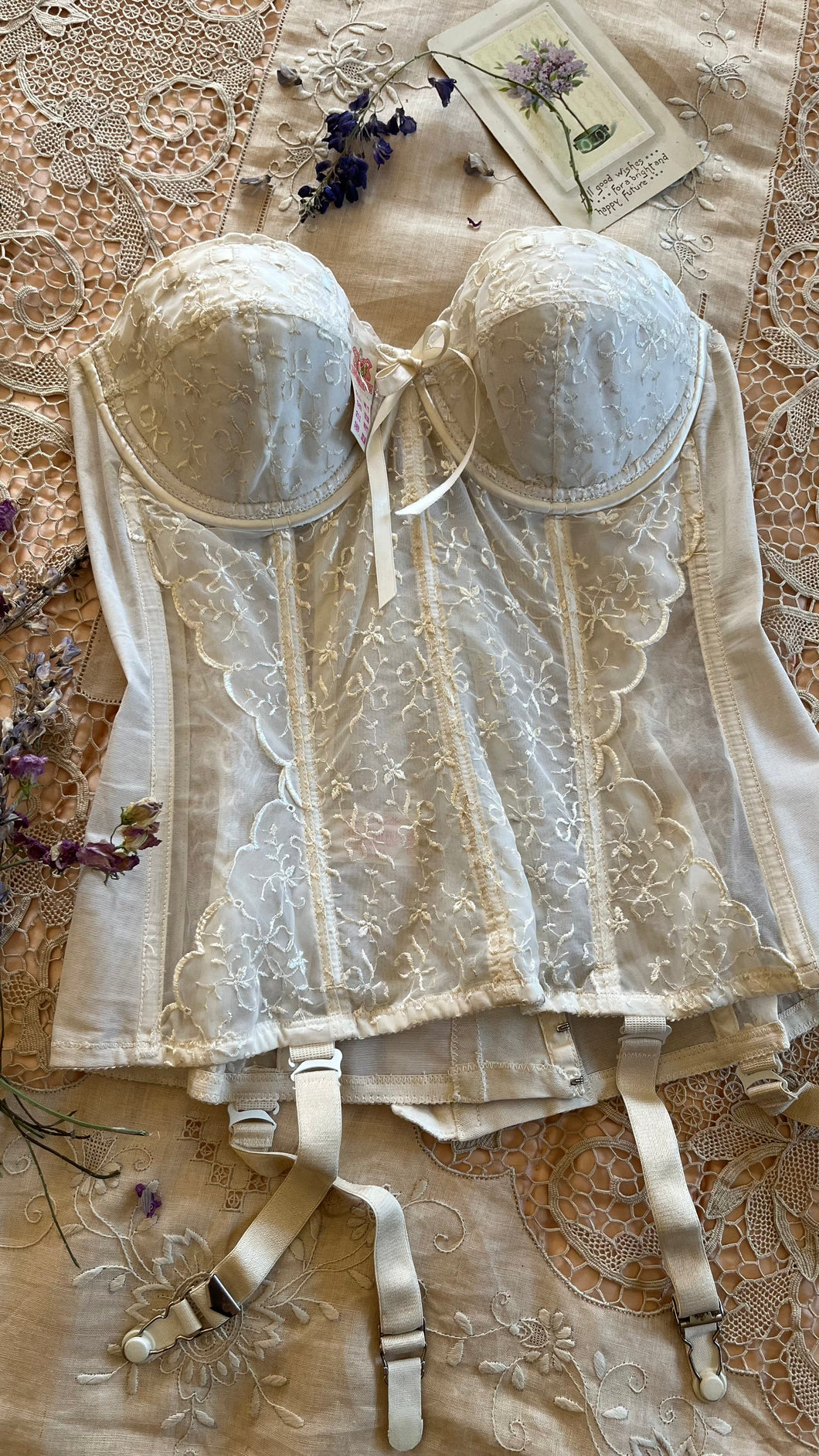 Deadstock 1950’s Vintage white Satin and Lace Bustier by Lady Marlene