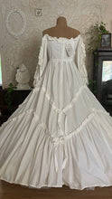 Load image into Gallery viewer, Fairytale 1984 Vintage Old Stock Off the Shoulder White Cotton Bridal Gown by Laura Ashley
