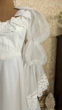 Load image into Gallery viewer, Fairytale 1980’s Vintage Old Stock White Lace and Chiffon Bridal Dress with Tiered Train
