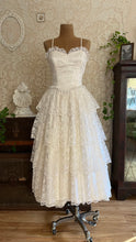 Load image into Gallery viewer, Darling 1980’s Vintage White Satin and Lace Sweetheart Dress
