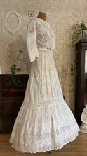 Load image into Gallery viewer, Antique 1900’s Edwardian Era White Fluer De Lis Lace Dress
