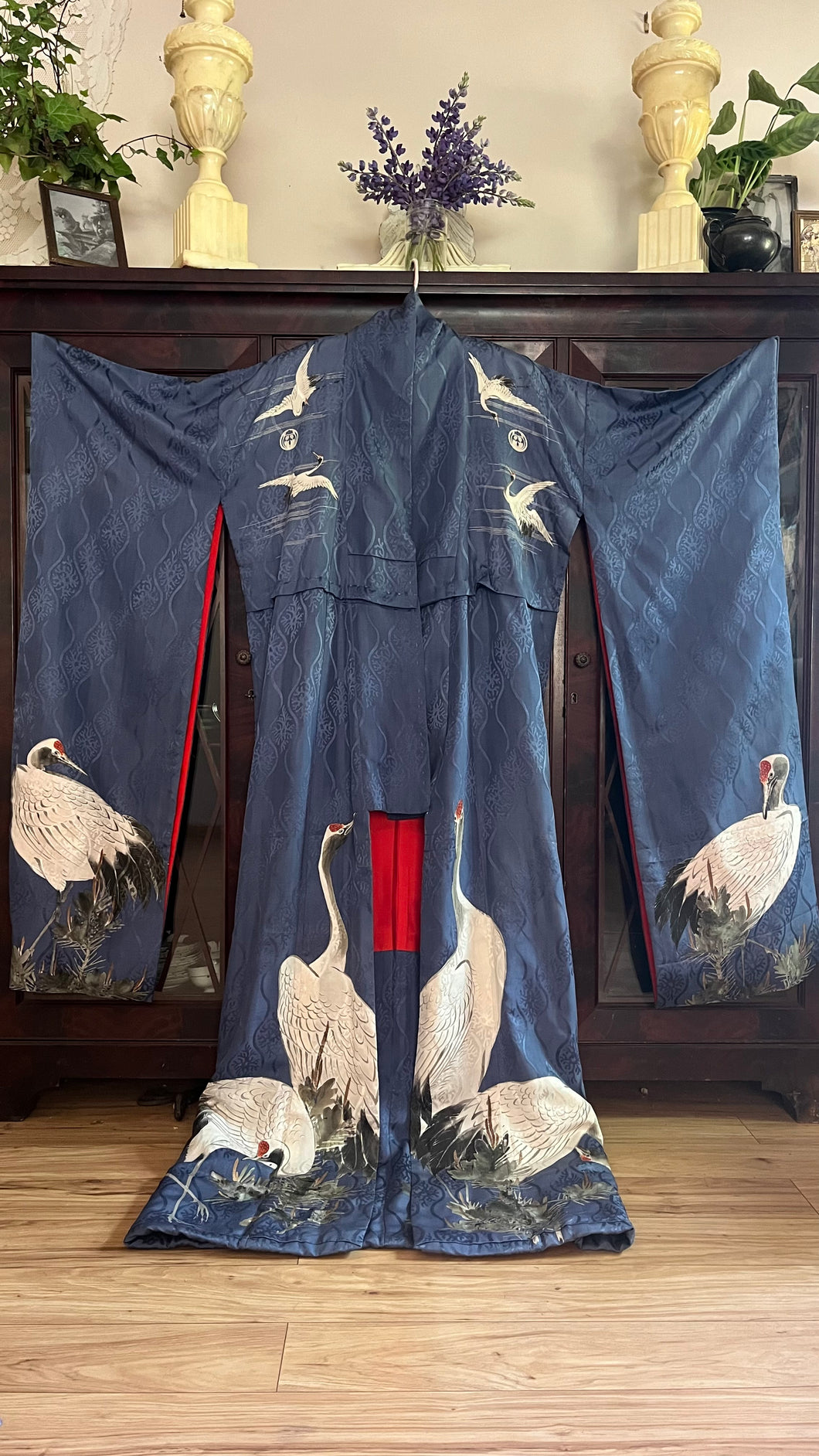 Incredible Vintage 17 Painted Crane Silk Kimono
