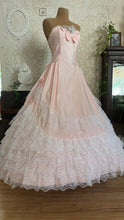 Load image into Gallery viewer, Stunning 1980’s Vintage Pink Lace and Taffeta Strapless Dream Dress
