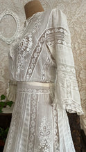 Load image into Gallery viewer, Antique 1900’s Edwardian Era White Fluer De Lis Lace Dress
