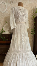 Load image into Gallery viewer, Antique 1900’s Edwardian Era White Fluer De Lis Lace Dress
