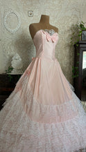 Load image into Gallery viewer, Stunning 1980’s Vintage Pink Lace and Taffeta Strapless Dream Dress
