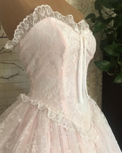 Load image into Gallery viewer, Dreamiest 1980’s Vintage Pink Satin and Lace Sweetheart Gown
