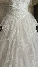 Load image into Gallery viewer, Stunning 1980’s Vintage White Satin and Tiered Lace Dream Dress
