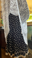 Load image into Gallery viewer, Unusual 1980’s Vintage Black and White Calico Double Layer Yoked Skirt by Jessica McClintock
