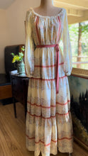 Load image into Gallery viewer, 1970’s Vintage Floral Pinstriped Voile Maxi Dress
