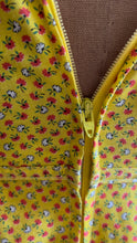Load image into Gallery viewer, 3 Piece Handmade Vintage Yellow Calico Dress Bonnet and Bag
