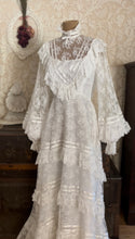 Load image into Gallery viewer, Breathtaking 1970’s Vintage White Lace Bridal Gown Wedding Dress
