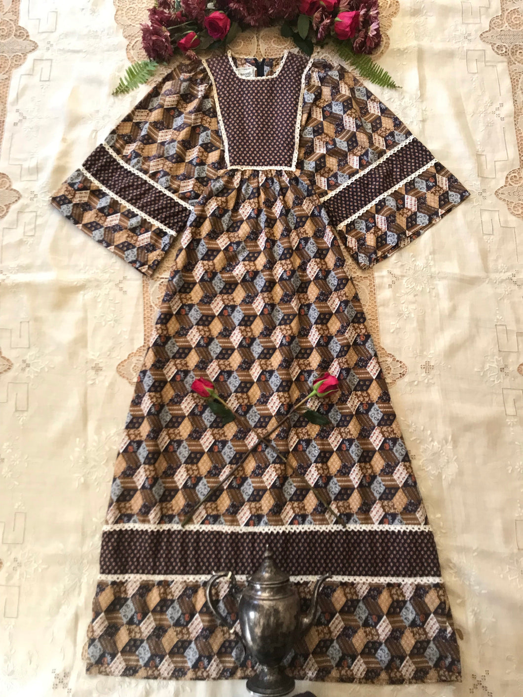 1970’s vintage patchwork calico kimono dress by Young Innocent
